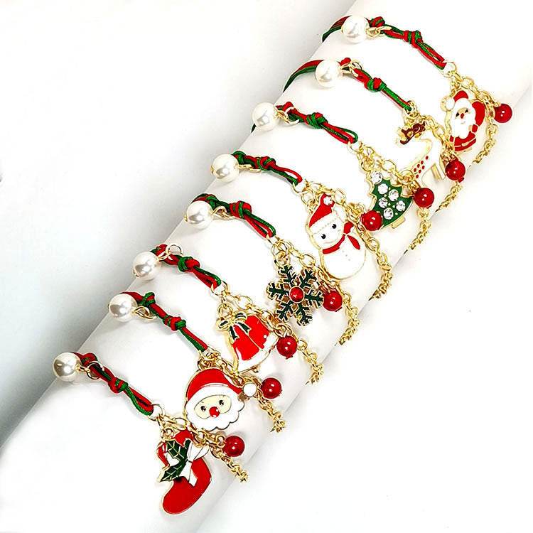 New Christmas Snowman Santa Claus Tree Snowflake Elk Bracelet Christmas Gift Charm Bracelet Chain Pendant For Women New Year Fashion Gift - Velora