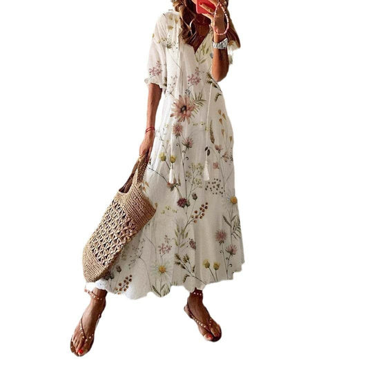 Women's Clothing A- Line Loose Printed Plus Size Dress - Velora