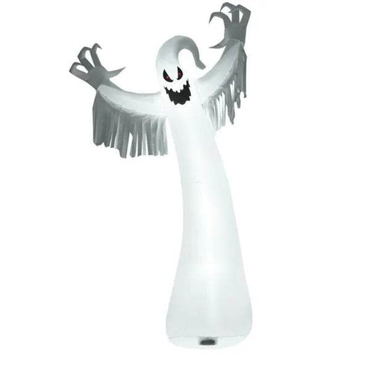Spooky Halloween Inflatable Ghost - 12 Ft Tall With LED Lights, Waterproof Fabric, Spikes Ropes For Stability, White - Velora