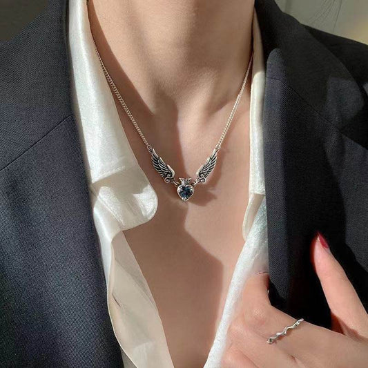 Vintage Gothic Heart Crown Angel Wings Pendant Necklaces For Women Fashion Exquisite Love Shape Clavicle Chain Choker Jewelry Fashion Jewelry - Velora