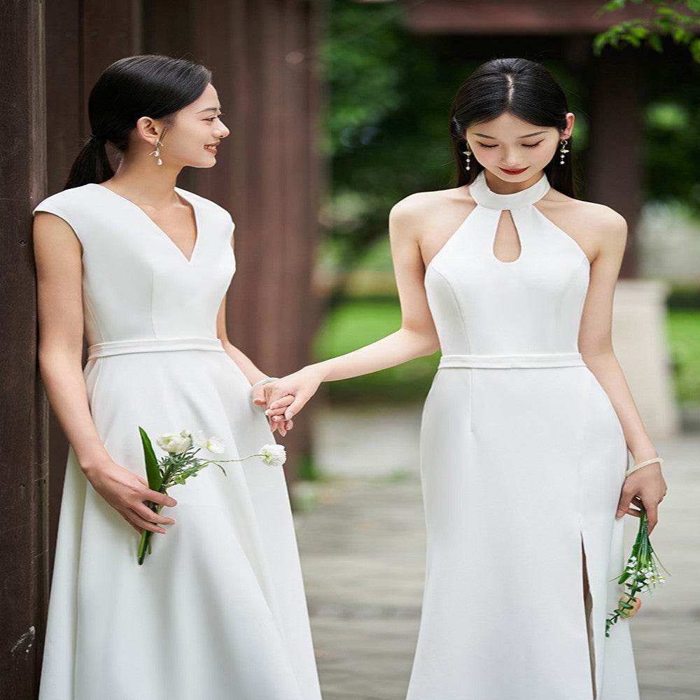 White Bridesmaid Dress Senior Dress Daily Style Formal Dress - Velora