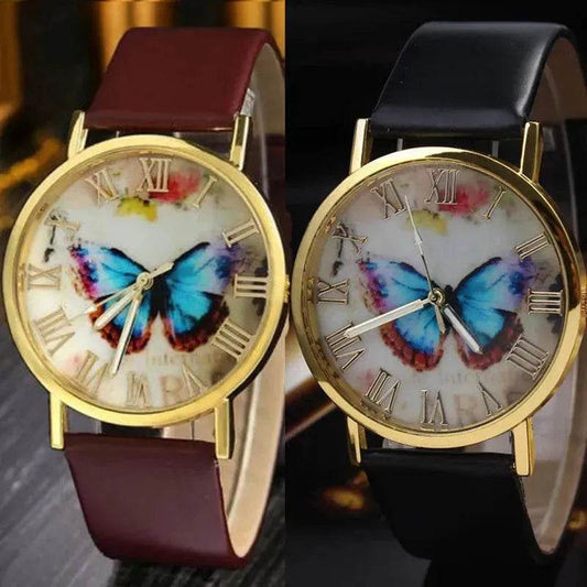 Roman scale butterfly belt watch Fashion universal gold shell watch - Velora