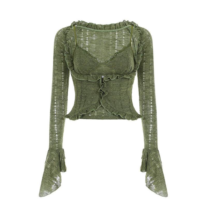 French Style Wooden Ear Design Blouse Two-piece Set - Velora