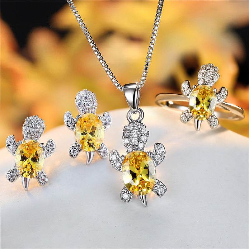 Fashion Oval Zircon Pendant Turtle Shape Necklaces With Rainbow Stone Multicolor Animal Necklace Jewelry For Woman And Children - Velora