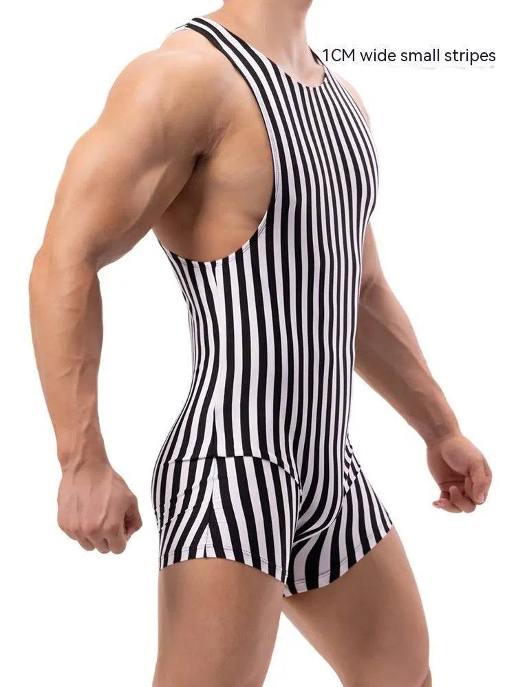 New Vertical Striped Pajamas Sports Swimming Brief Bodysuit for men - Velora