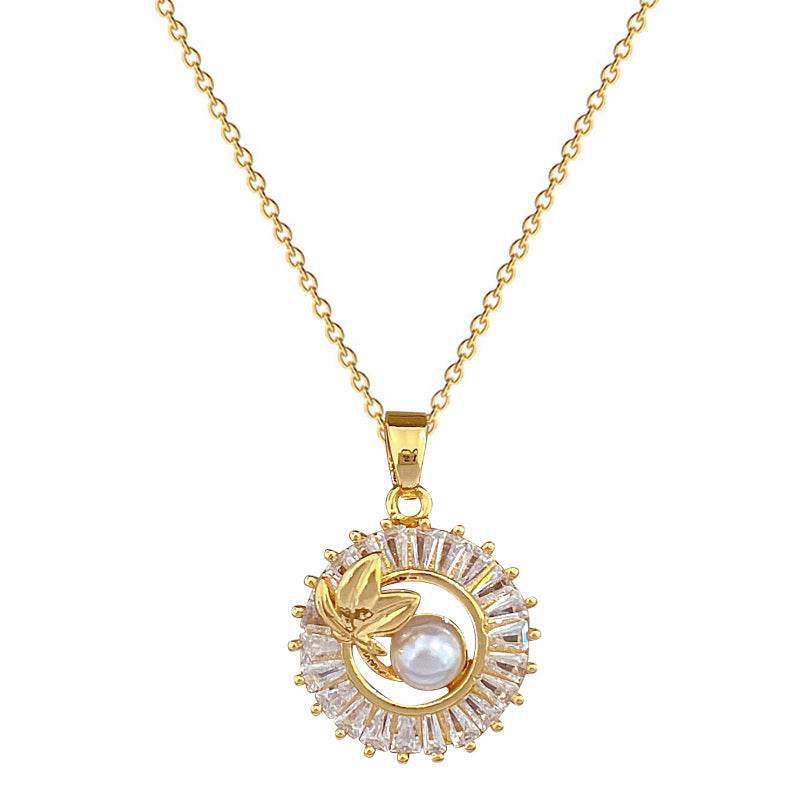 Fashion Jewelry Square Full Diamond Personalized Round Ring Leaves Necklace And Earrings Suite - Velora