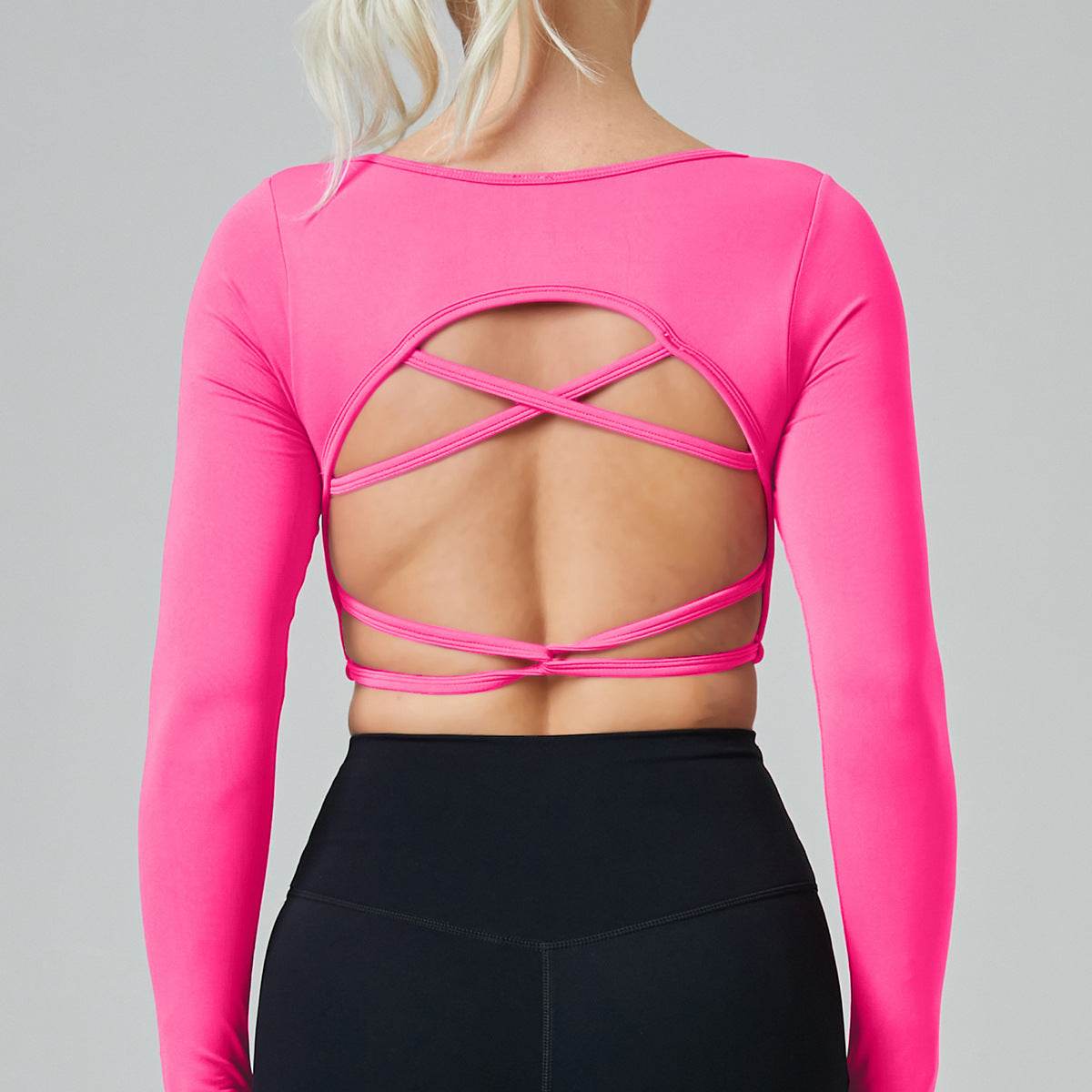 Long Sleeve Hollow Back Crop Workout Top for Women Sport Gym Top - Velora
