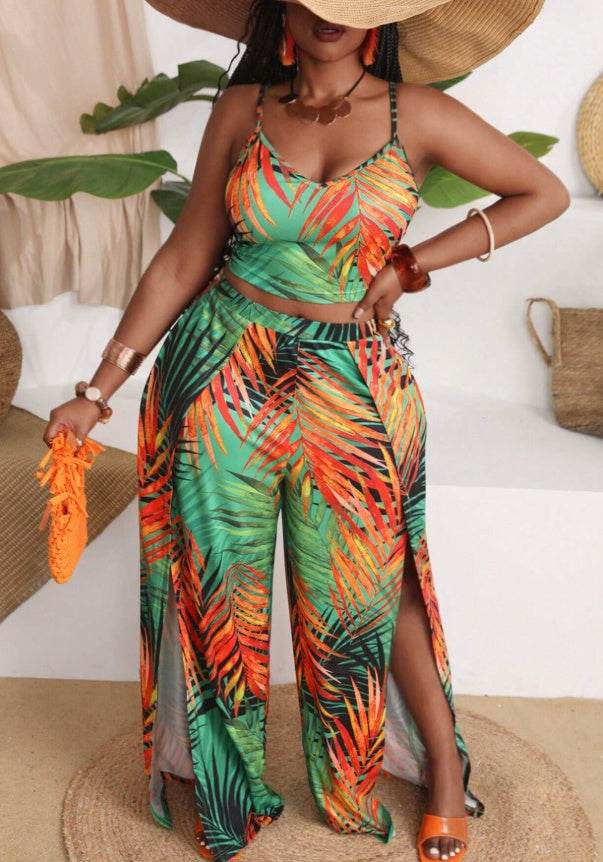 Plus Size Vacation Print Short Sets - Velora