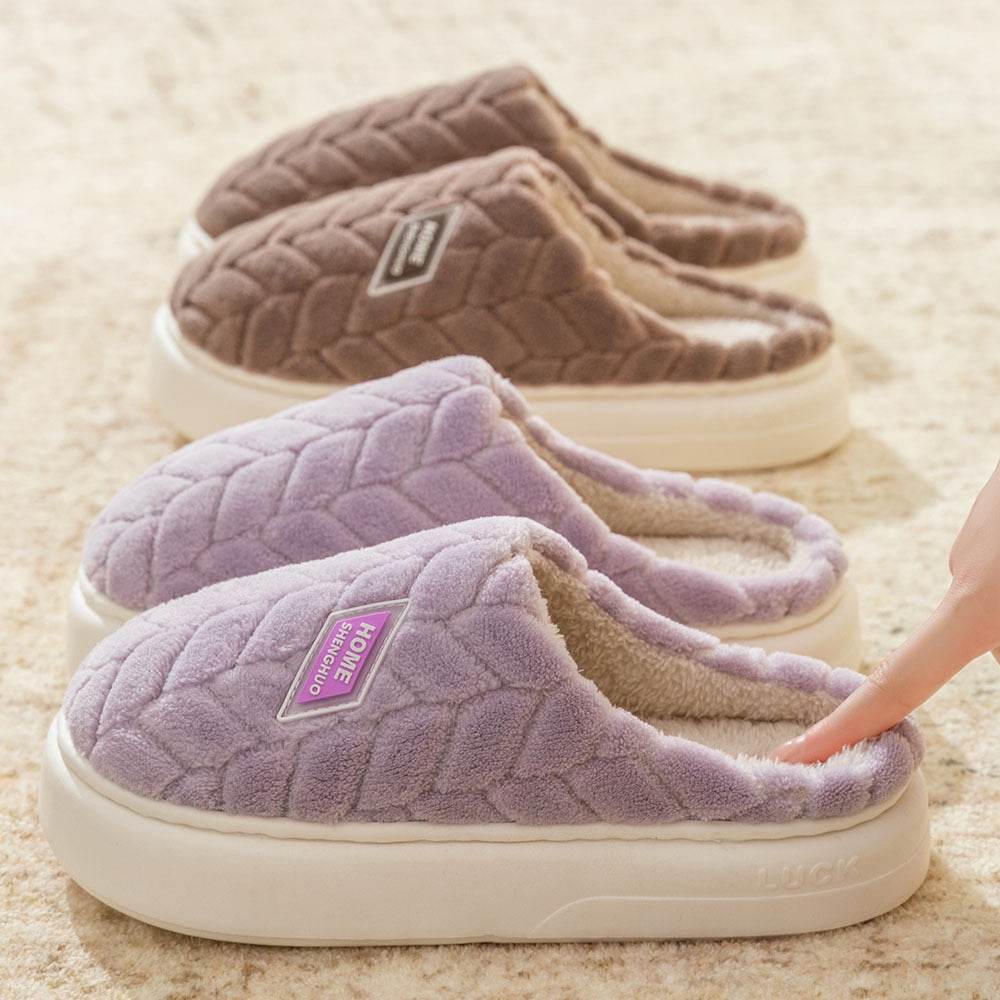 New Non-slip Thick-soled Plush Slippers Couple Winter Warm Home Slipper Indoor Fleece Shoes For Women Men - Velora