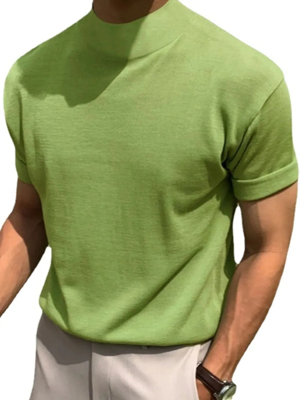 Men's Full Size Mock Neck Short Sleeve T-Shirt Plus Size - Velora