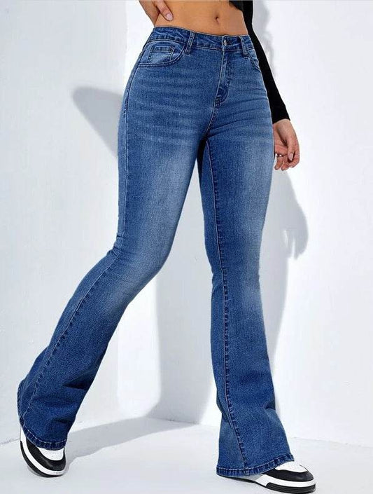 Women's Slim-fit Jeans Pants With Flared Design Fashion Casual High Waist Stretch Trousers - Velora