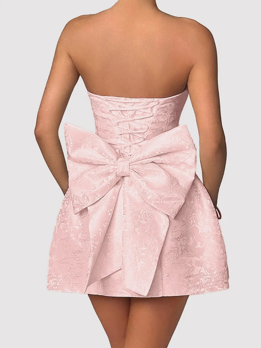 Lace-Up Sleeveless Satin Mini Dress with Bow - Velora