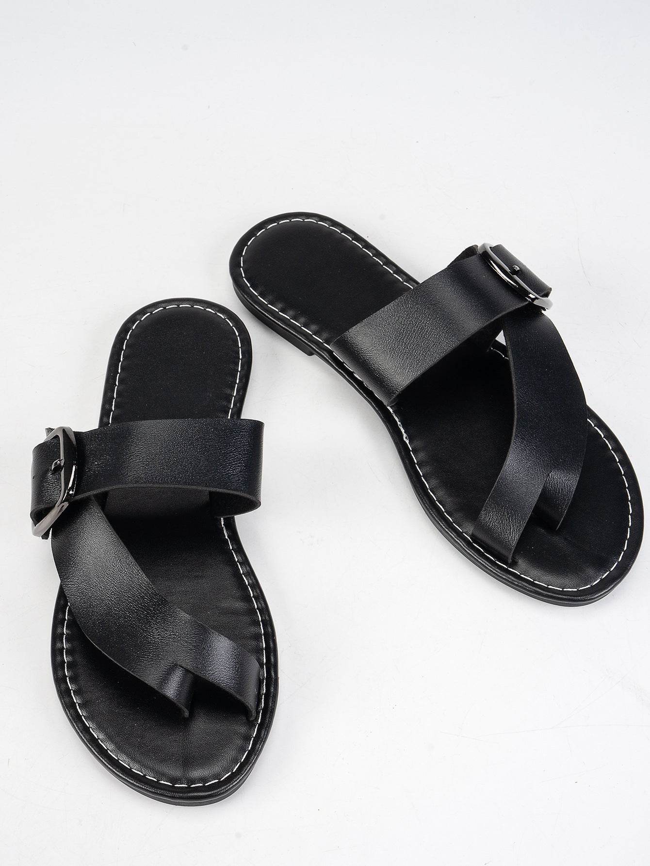 Summer Buckle Toe Clip Sandals Fashion Flat Beach Shoes Casual Comfortable Slides Slippers - Velora