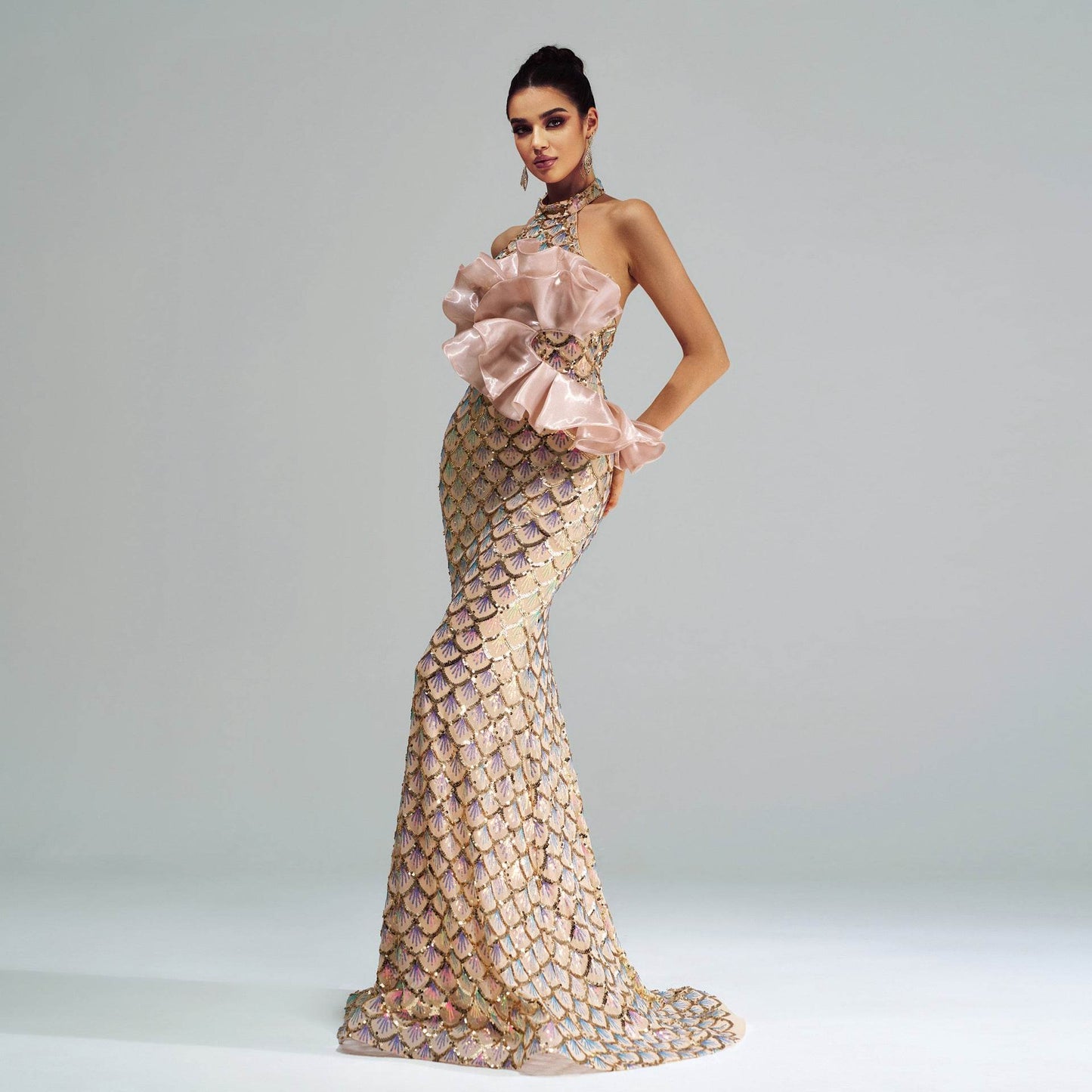 Halter Sequined Mermaid Evening Dress - Velora