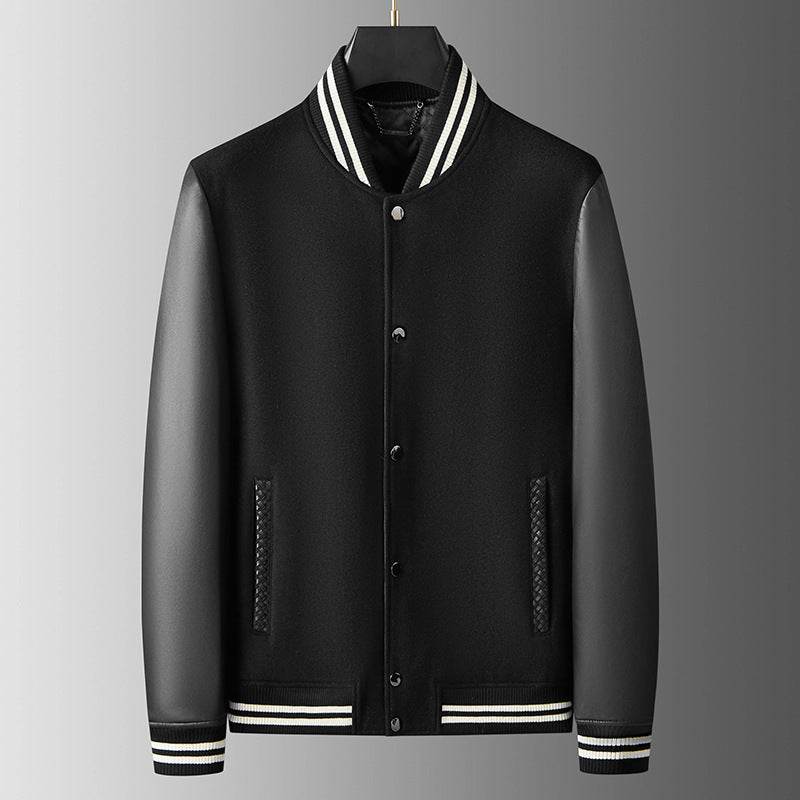 Men's Fashion Casual Wool Sheepskin Stitching Leather Coat - Velora
