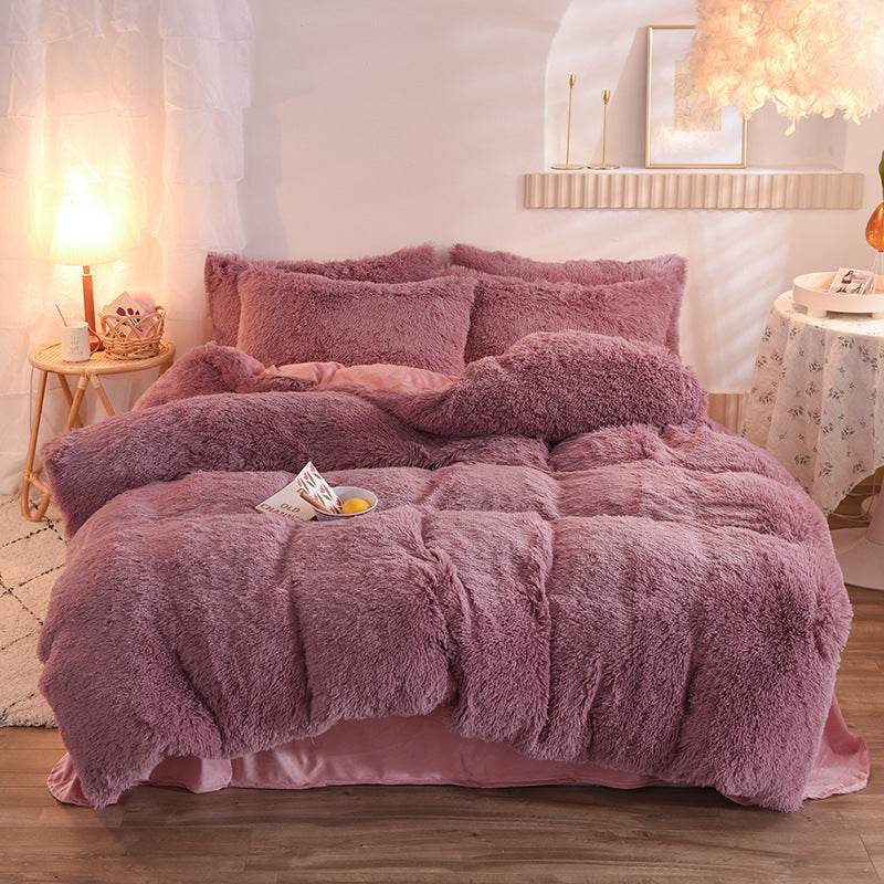 Luxury Thick Fleece Duvet Cover Queen King Winter Warm Bed Quilt Cover Pillowcase Fluffy Plush Shaggy Bedclothes Bedding Set Winter Body Keep Warm - Velora