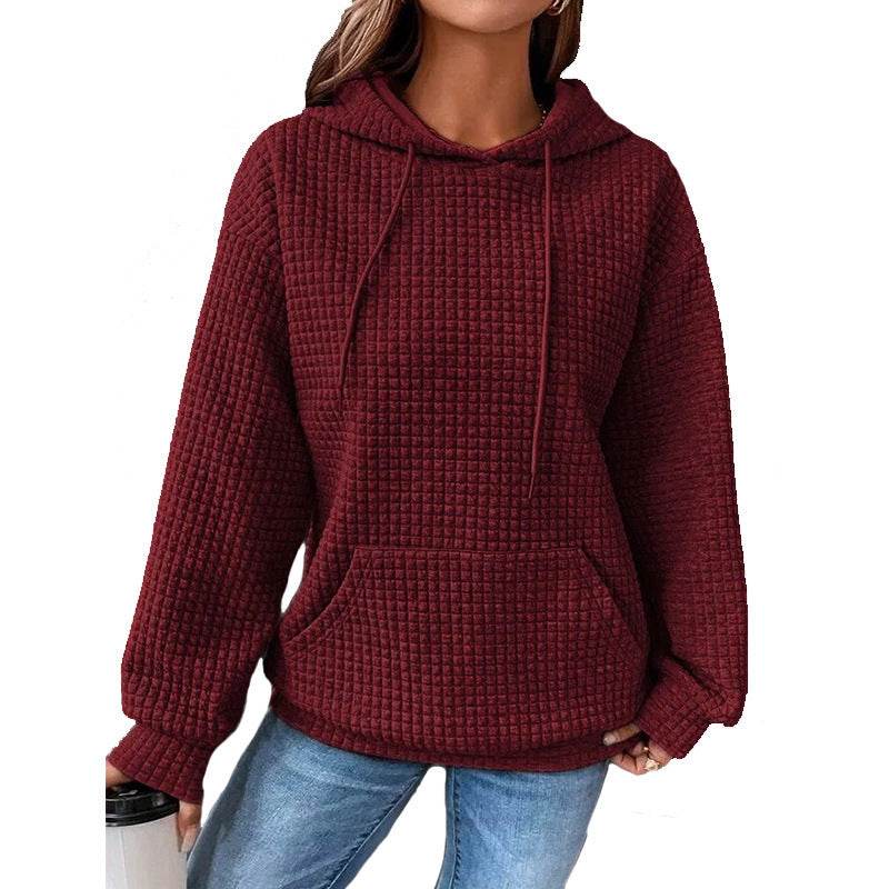 Fashion Waffle Hoodie Sweater Women's Sports Sweatshirt Casual Long Sleeve Tops Womens Clothing - Velora