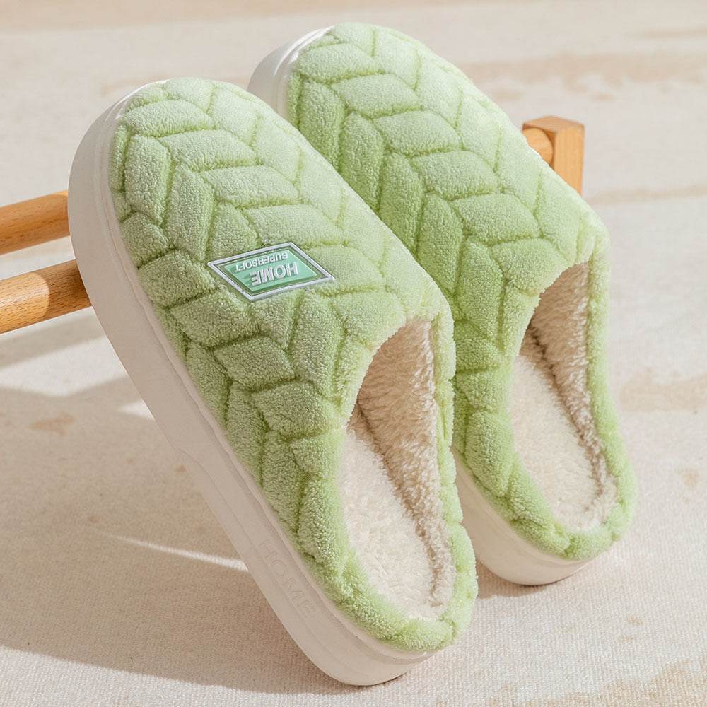 New Non-slip Thick-soled Plush Slippers Couple Winter Warm Home Slipper Indoor Fleece Shoes For Women Men - Velora