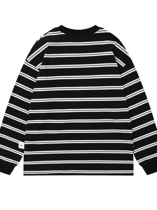 Men's Striped Round Neck Long Sleeve T-Shirt - Velora