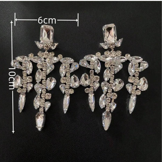 Luxury Sparkling Rhinestone Water Drop Tassel Stud Earrings - Velora