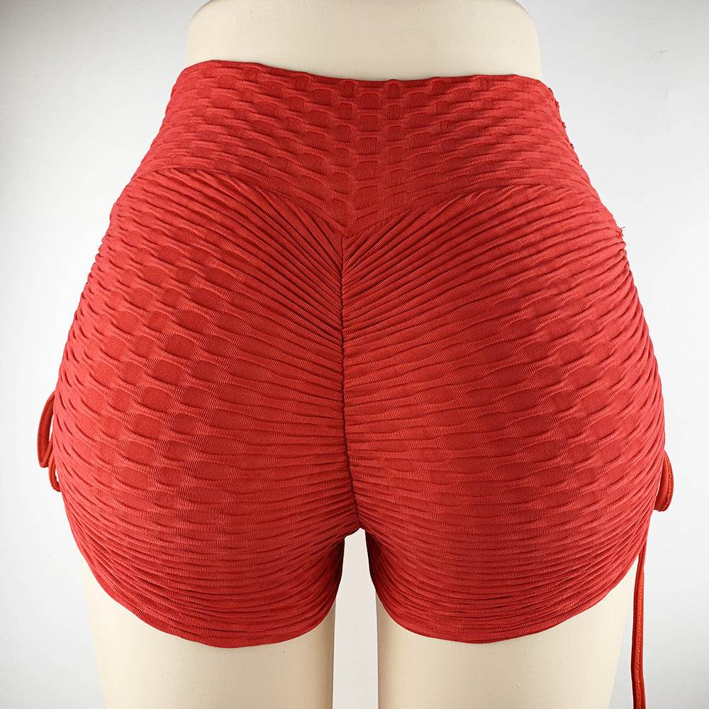 Drawstring Shorts Textured Butt Lift Gym Workout Slim Jogging Fitness Yoga Leggings Shorts - Velora