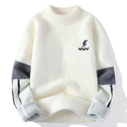 Men's Winter Mink Fur Half Turtleneck Warm Bottoming Sweater - Velora