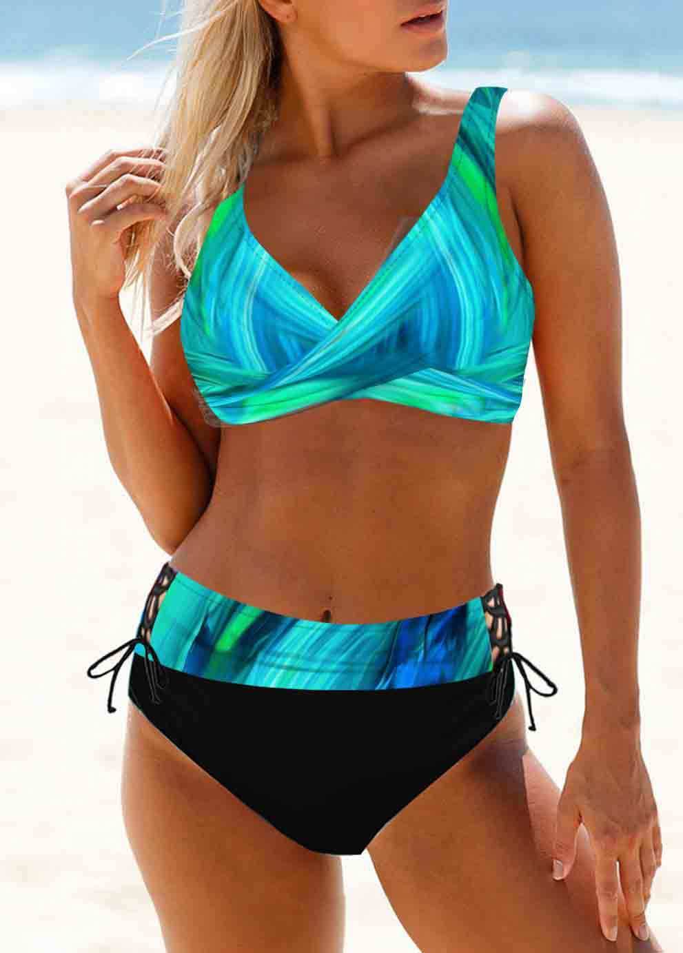High-waist rainbow striped multicolor bikini - Velora