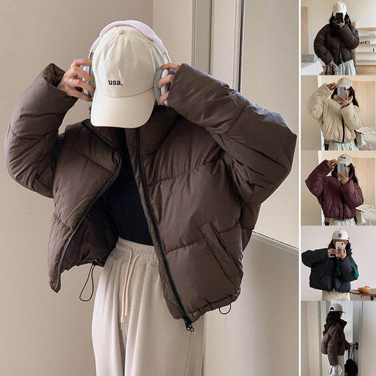 New Stand Collar Short Coat Fashion Bread Cotton-padded Coat Cropped Parkas Women Clothing - Velora