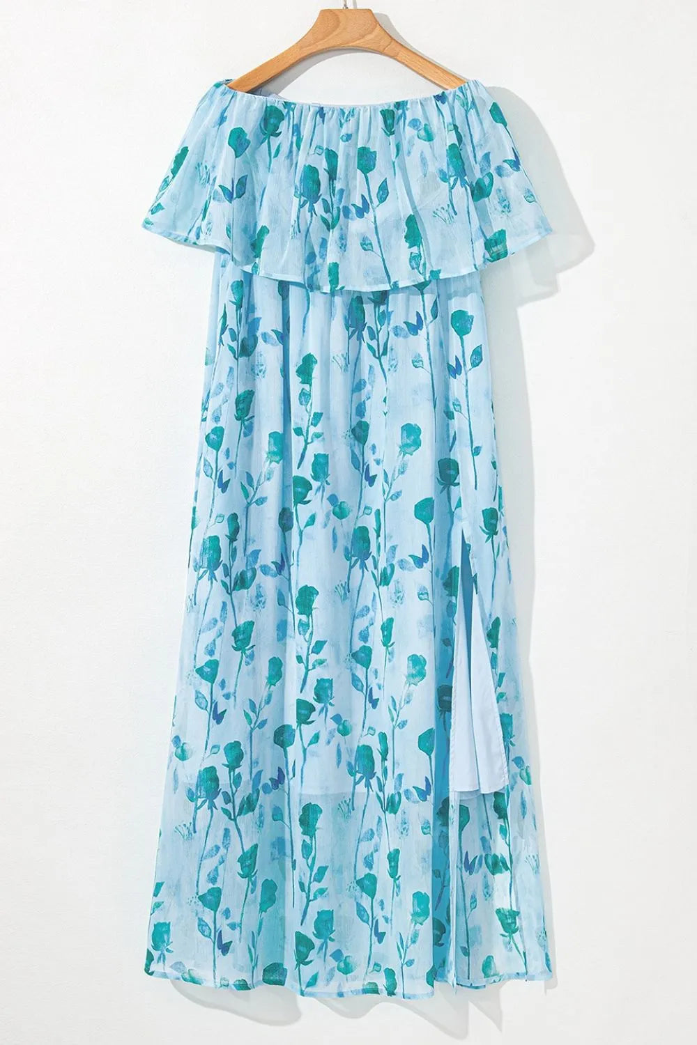 Floral Print Ruffled Side Slit Tube Top Maxi Dress - Velora