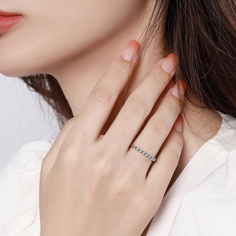 European And American Popular One-word Row Fashion Inlaid Seven-star Row 925 Silver Moissanite Ring Women - Velora
