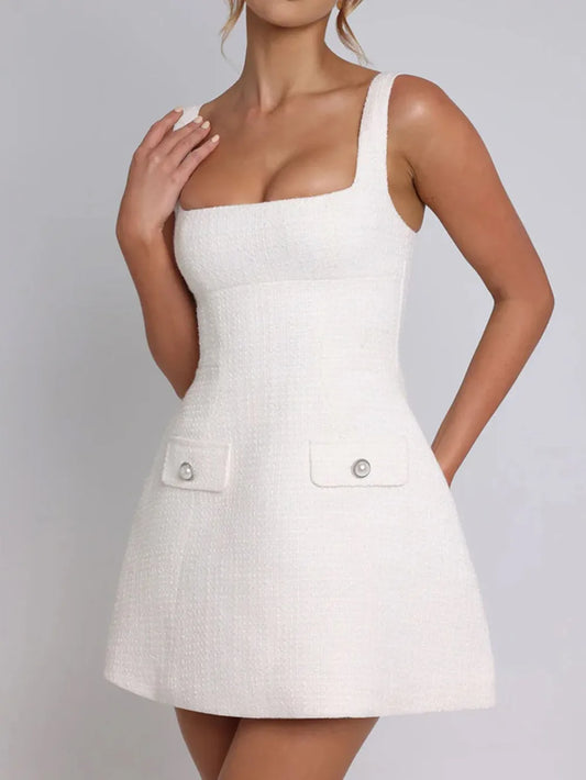 Devine Square Neck Wide Strap Mini Dress - Velora