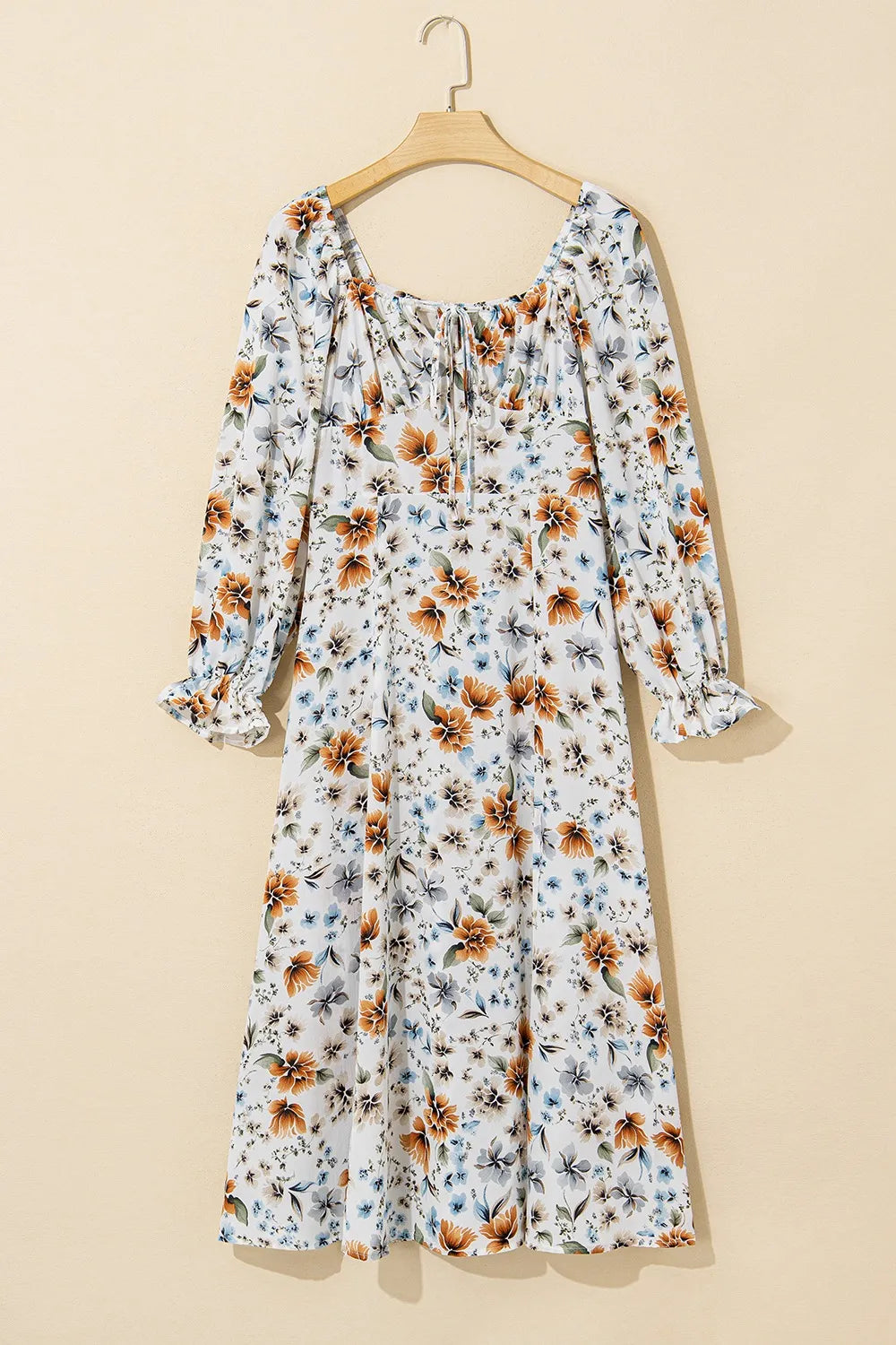 Floral Print Flounce Sleeve Midi Dress - Velora