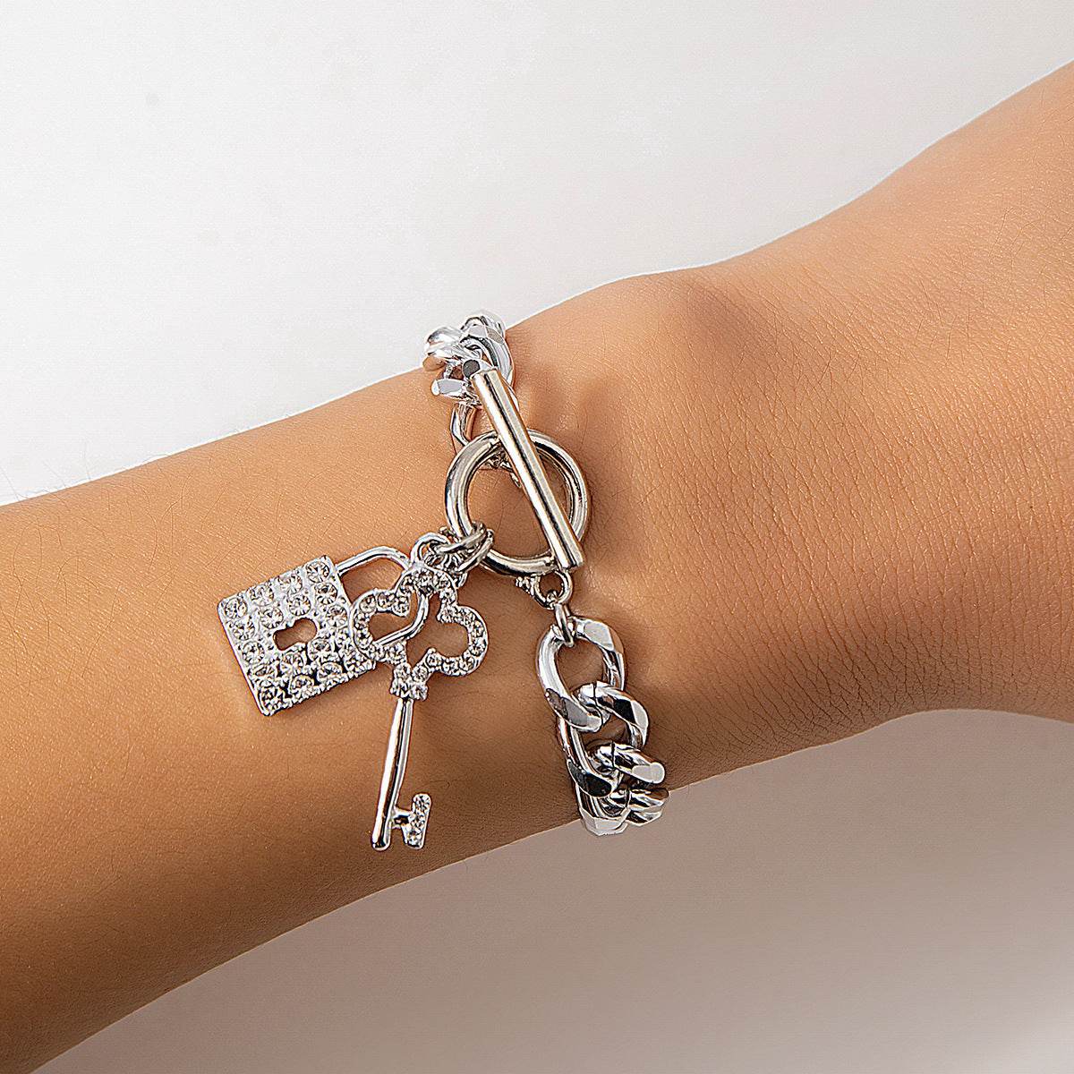 Thick Chain With Shiny Lock And Key Pendant Necklace For Women Trendy Ladies Accessories On The Neck Fashion Jewelry Female - Velora