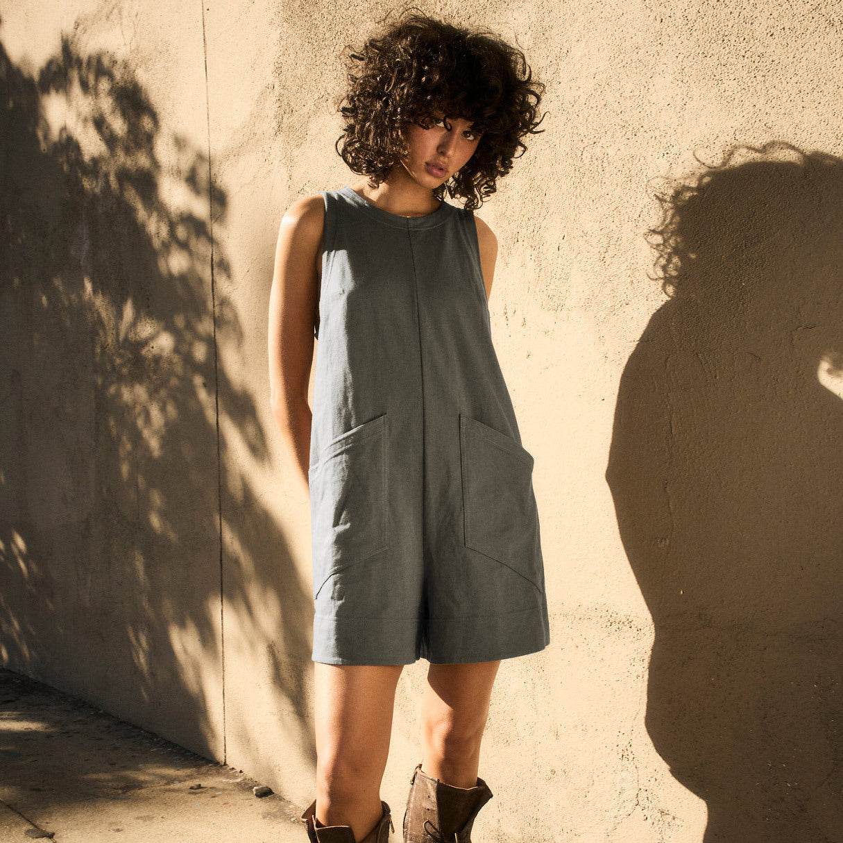 Solid Color Loose Jumpsuit With Pockets Fashion Summer Straight Cargo Shorts Overall Pants Beach Womens Clothing - Velora