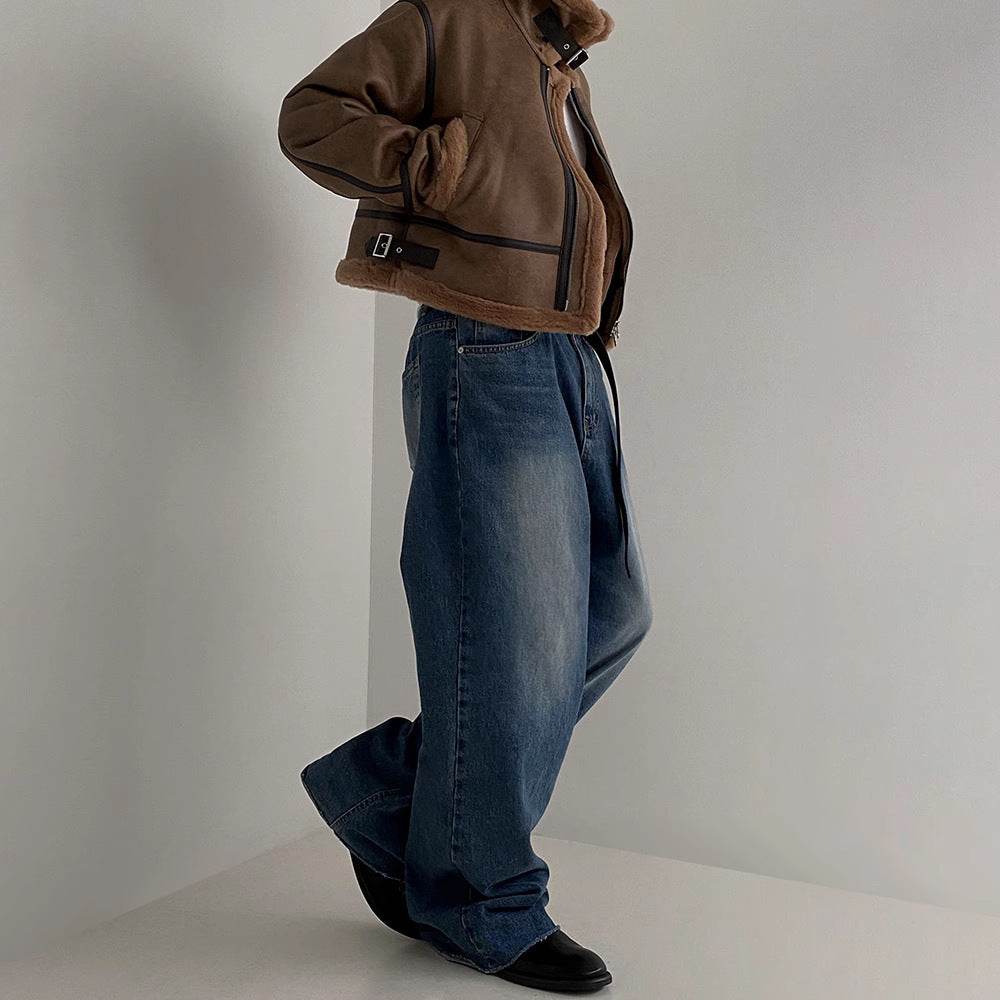 South Korea Fur Integrated Cotton Coat Loose Suede Lambswool Leather Jacket - Velora