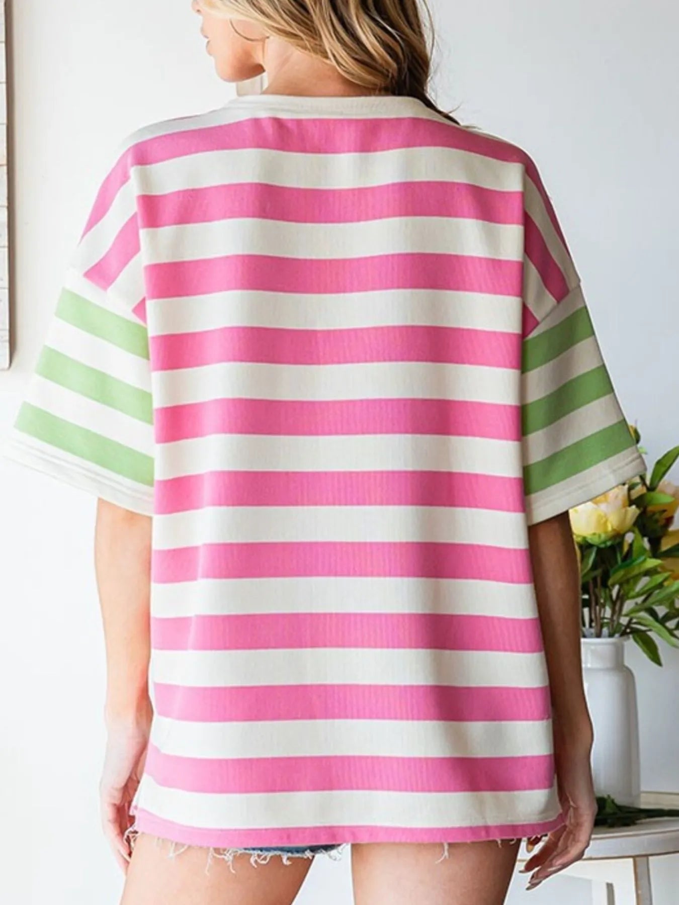 Striped Oversized Short Sleeve T-Shirt - Velora