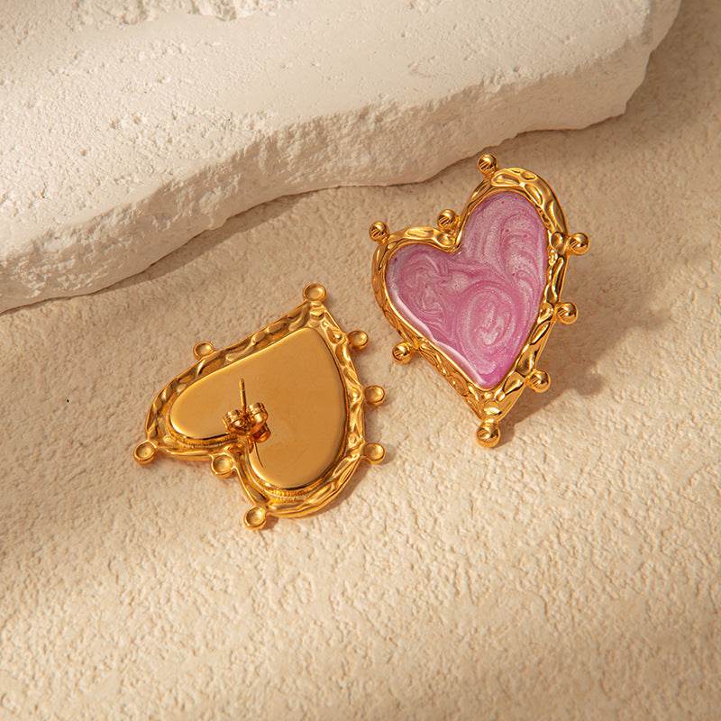 Sweet Magic Purple Love Stainless Steel Retro Fashion Ear Studs Girl Beautiful Love Jewelry Earrings For Women - Velora