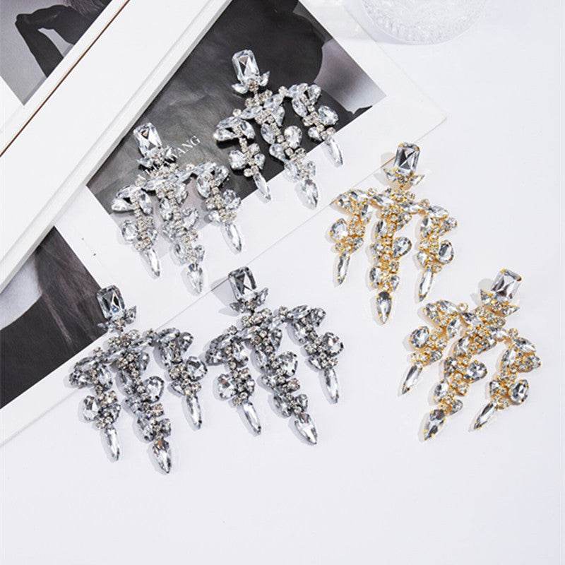 Luxury Sparkling Rhinestone Water Drop Tassel Stud Earrings - Velora