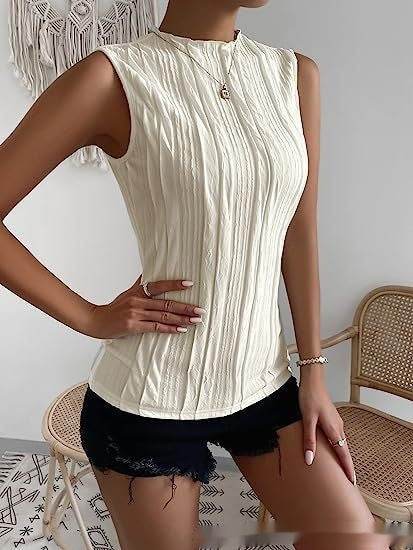 Women's Half Turtleneck Wide Pattern Vest Summer Retro Chic Sleeveless Top - Velora
