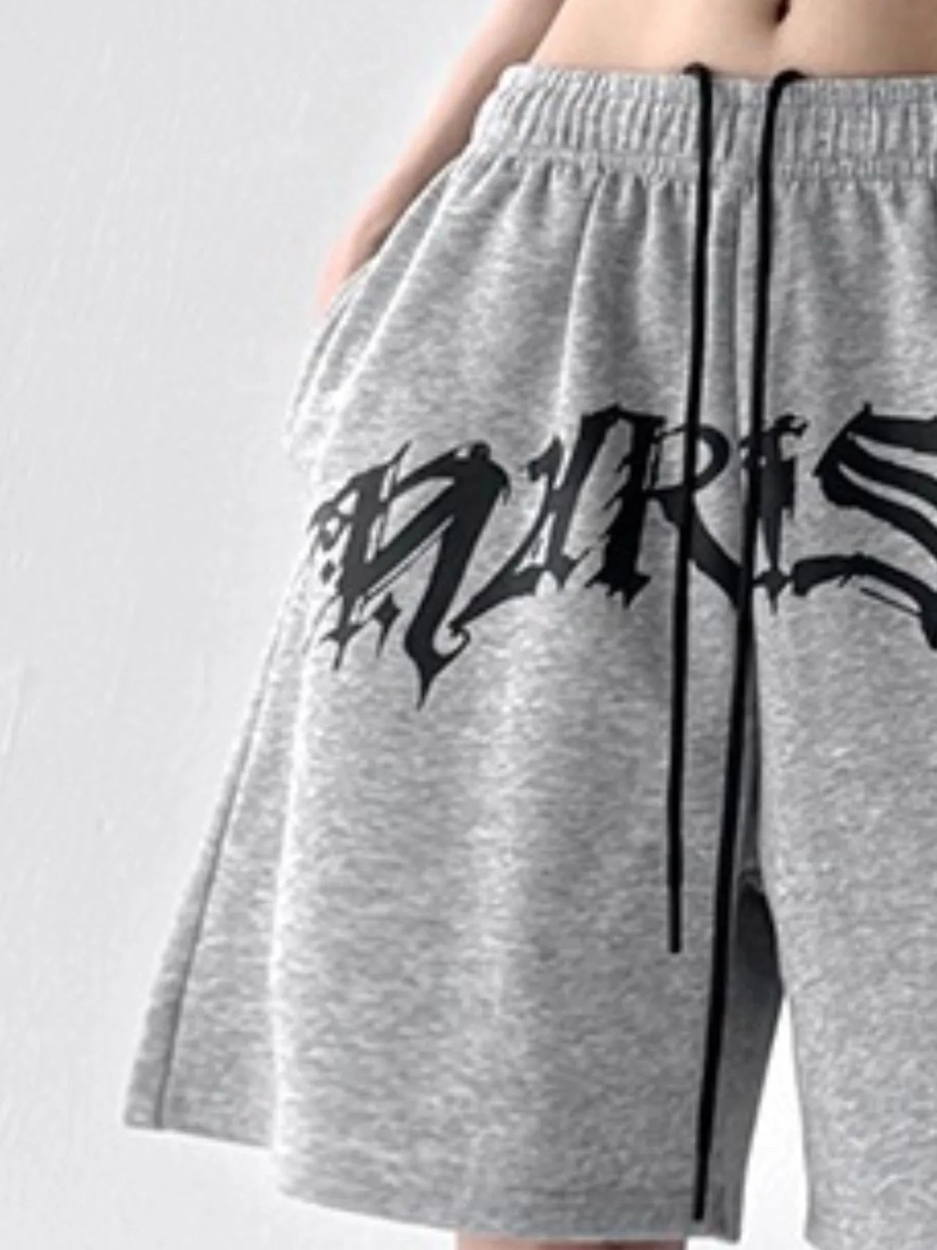Oversized Drawstring Letter Shorts - Velora