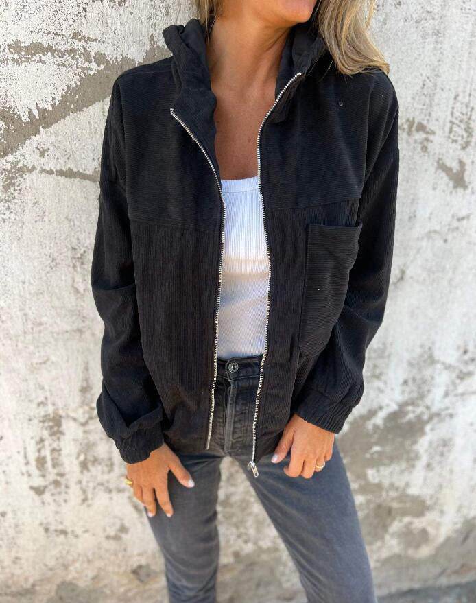 Women's Solid Color Simple Corduroy Hooded Jacket - Velora