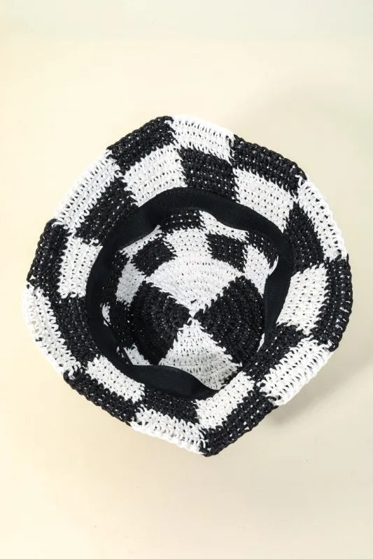 Fame Checkered Pattern Knit Bucket Hat - Velora