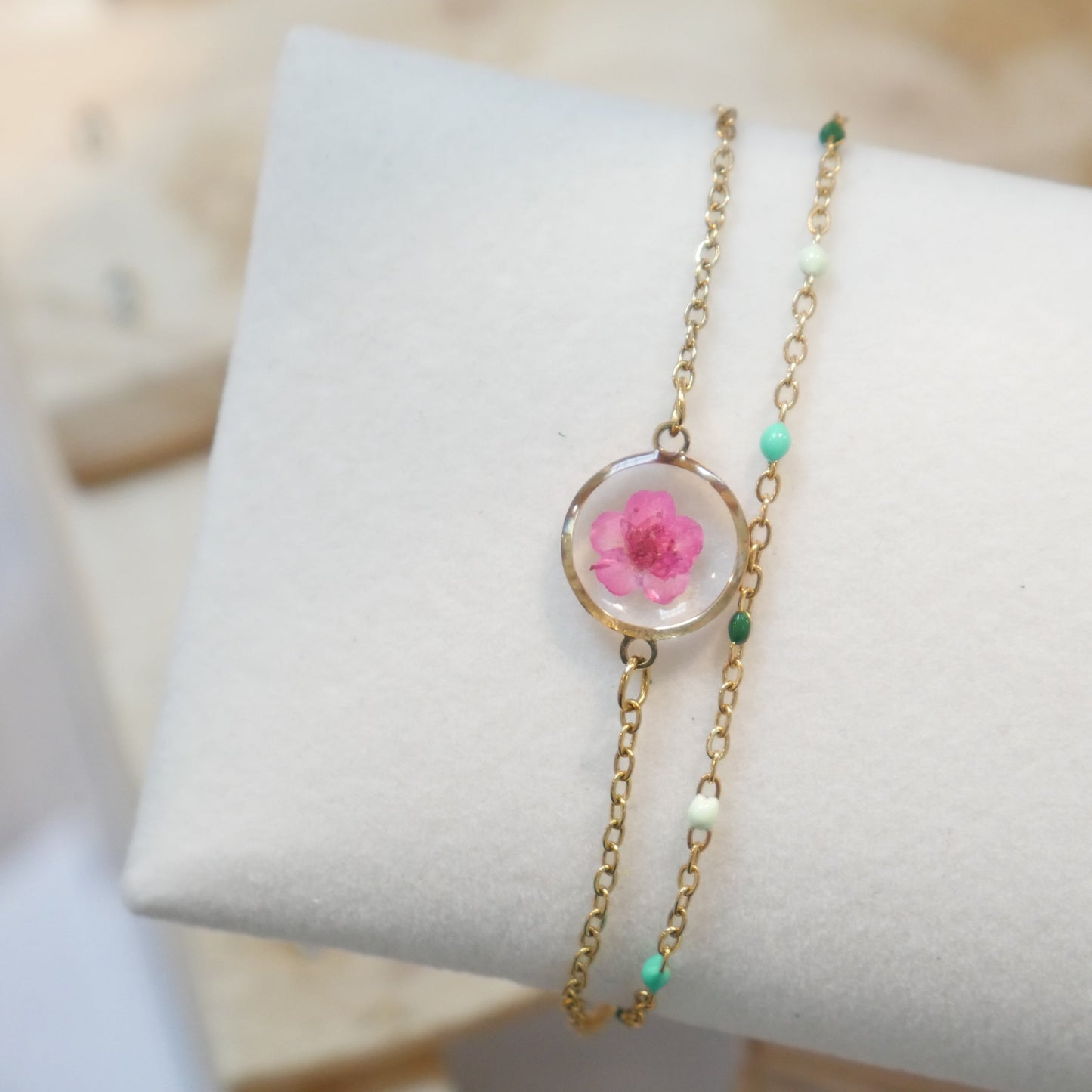 Bracelet Sofia double - fuschia et chaine verte - Velora