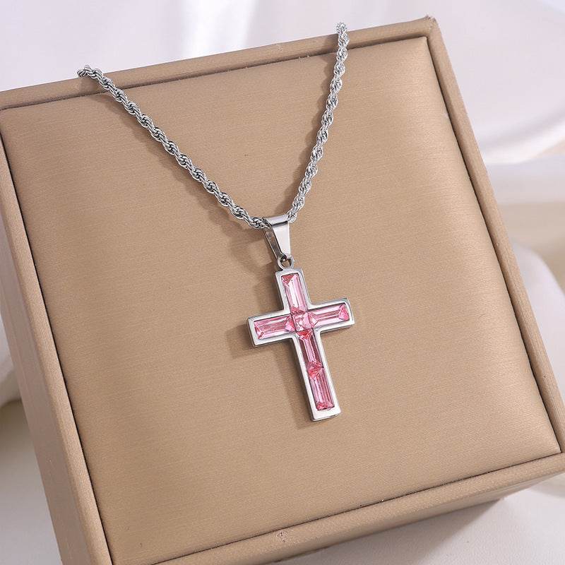 Fashion Jewelry European And American Ing Style Diamond Cross Necklace Unique No Color Fading - Velora