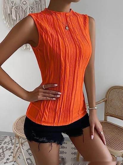 Women's Half Turtleneck Wide Pattern Vest Summer Retro Chic Sleeveless Top - Velora