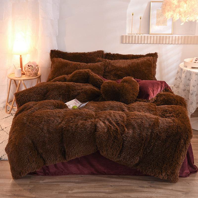 Luxury Thick Fleece Duvet Cover Queen King Winter Warm Bed Quilt Cover Pillowcase Fluffy Plush Shaggy Bedclothes Bedding Set Winter Body Keep Warm - Velora