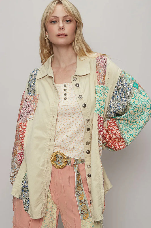 POL Printed Button Up Oversized Shirt - Velora