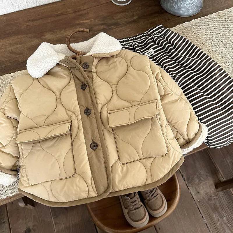 Korean Style Lamb Fur Collar Fleece-lined Thickened Cotton-padded Coat Fashion - Velora
