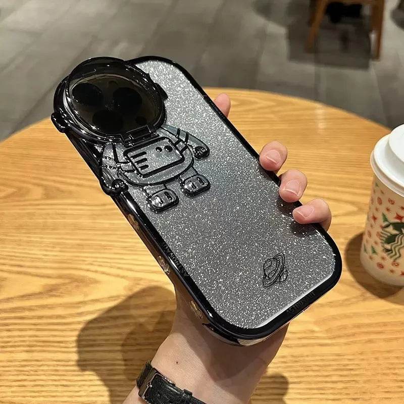 Glitter Astronaut Camera Stand Phone Case Invisible Lens Soft Cover - Velora
