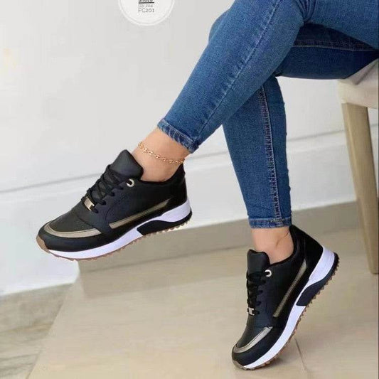 Casual Lace-up Flat Shoes Women Shallow Round Toe Sports Walking Sneakers - Velora